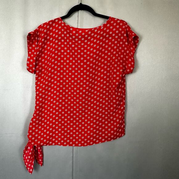 Women's Chico's Red & White Polka Dot Side Tie Cap Sleeve Blouse- Size 0- Small - Picture 5 of 5